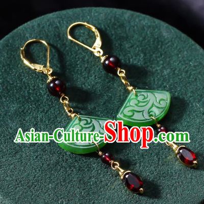 China Traditional Garnet Ear Jewelry Accessories Classical Cheongsam Jade Fan Earrings