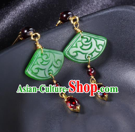 China Traditional Garnet Ear Jewelry Accessories Classical Cheongsam Jade Fan Earrings China Traditional Garnet Ear Jewelry Accessories Classical Cheongsam Jade Fan Earrings