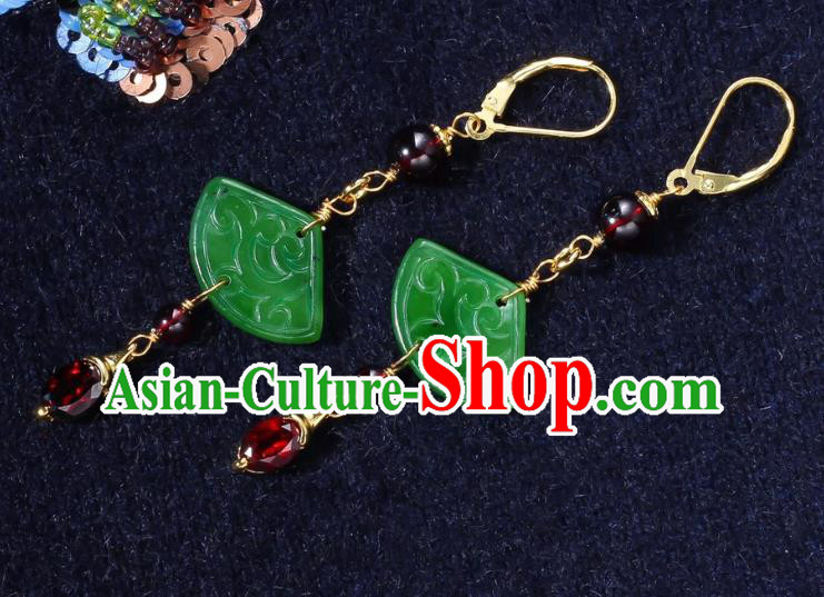 China Traditional Garnet Ear Jewelry Accessories Classical Cheongsam Jade Fan Earrings China Traditional Garnet Ear Jewelry Accessories Classical Cheongsam Jade Fan Earrings
