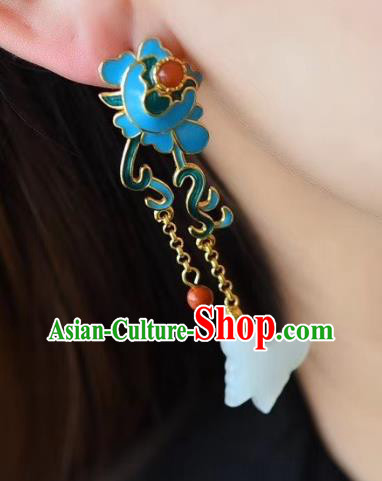 China Traditional White Jade Butterfly Ear Jewelry Accessories Classical Cheongsam Blueing Earrings China Traditional White Jade Butterfly Ear Jewelry Accessories Classical Cheongsam Blueing Earrings