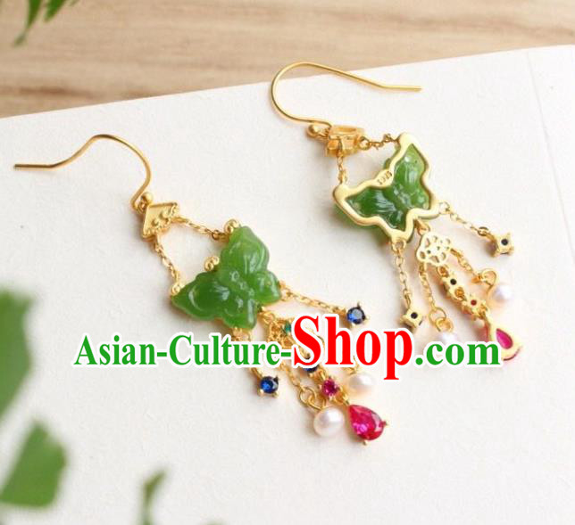 China Traditional Jade Butterfly Ear Jewelry Accessories Classical Cheongsam Crystal Tassel Earrings China Traditional Jade Butterfly Ear Jewelry Accessories Classical Cheongsam Crystal Tassel Earrings