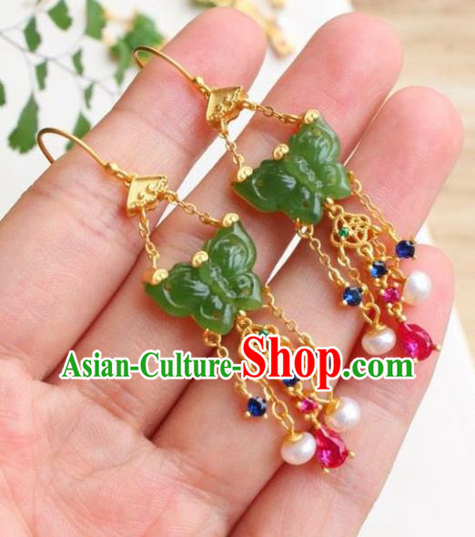 China Traditional Jade Butterfly Ear Jewelry Accessories Classical Cheongsam Crystal Tassel Earrings China Traditional Jade Butterfly Ear Jewelry Accessories Classical Cheongsam Crystal Tassel Earrings