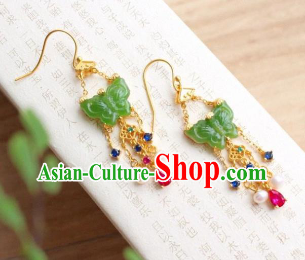 China Traditional Jade Butterfly Ear Jewelry Accessories Classical Cheongsam Crystal Tassel Earrings China Traditional Jade Butterfly Ear Jewelry Accessories Classical Cheongsam Crystal Tassel Earrings