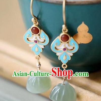 China Traditional Blueing Agate Ear Jewelry Accessories Classical Cheongsam Jade Lotus Seedpod Earrings