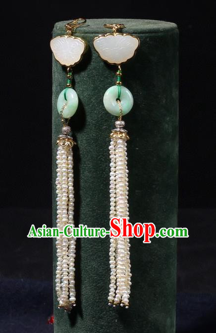 China Traditional Pearls Long Tassel Ear Jewelry Accessories Classical Cheongsam Jade Butterfly Earrings China Traditional Pearls Long Tassel Ear Jewelry Accessories Classical Cheongsam Jade Butterfly Earrings