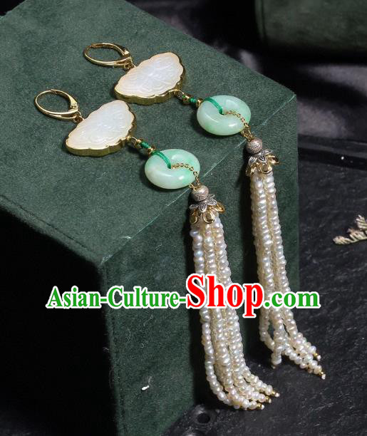 China Traditional Pearls Long Tassel Ear Jewelry Accessories Classical Cheongsam Jade Butterfly Earrings China Traditional Pearls Long Tassel Ear Jewelry Accessories Classical Cheongsam Jade Butterfly Earrings