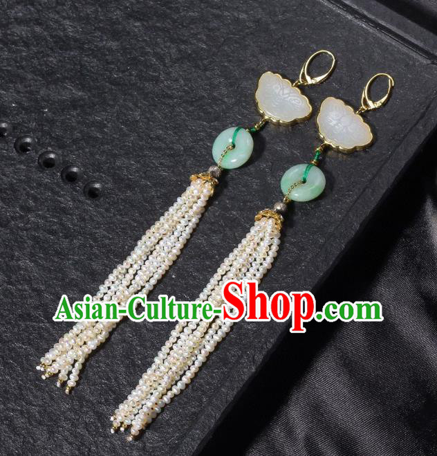 China Traditional Pearls Long Tassel Ear Jewelry Accessories Classical Cheongsam Jade Butterfly Earrings China Traditional Pearls Long Tassel Ear Jewelry Accessories Classical Cheongsam Jade Butterfly Earrings