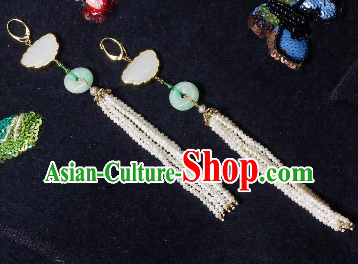 China Traditional Pearls Long Tassel Ear Jewelry Accessories Classical Cheongsam Jade Butterfly Earrings China Traditional Pearls Long Tassel Ear Jewelry Accessories Classical Cheongsam Jade Butterfly Earrings