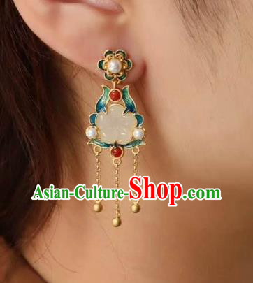 China Traditional Jade Plum Ear Jewelry Accessories Classical Cheongsam Blueing Golden Tassel Earrings China Traditional Jade Plum Ear Jewelry Accessories Classical Cheongsam Blueing Golden Tassel Earrings