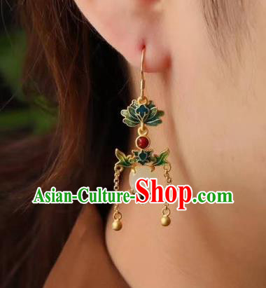 China Traditional Golden Tassel Jade Ear Jewelry Accessories Classical Cheongsam Blueing Lotus Earrings China Traditional Golden Tassel Jade Ear Jewelry Accessories Classical Cheongsam Blueing Lotus Earrings