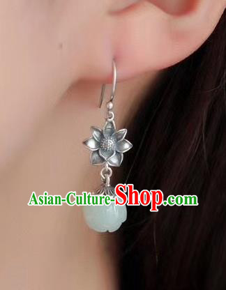 China Traditional Hetian Jade Ear Jewelry Accessories Classical Cheongsam Silver Lotus Earrings China Traditional Hetian Jade Ear Jewelry Accessories Classical Cheongsam Silver Lotus Earrings