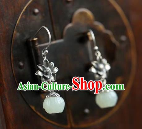 China Traditional Hetian Jade Ear Jewelry Accessories Classical Cheongsam Silver Lotus Earrings China Traditional Hetian Jade Ear Jewelry Accessories Classical Cheongsam Silver Lotus Earrings