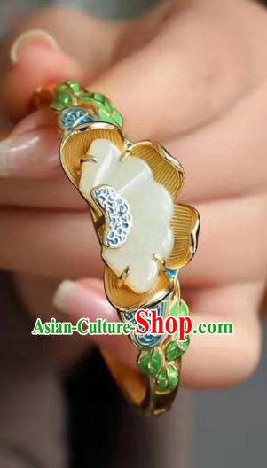 China Handmade Cloisonne Jade Bracelet Accessories Traditional National Golden Bangle Jewelry China Handmade Cloisonne Jade Bracelet Accessories Traditional National Golden Bangle Jewelry