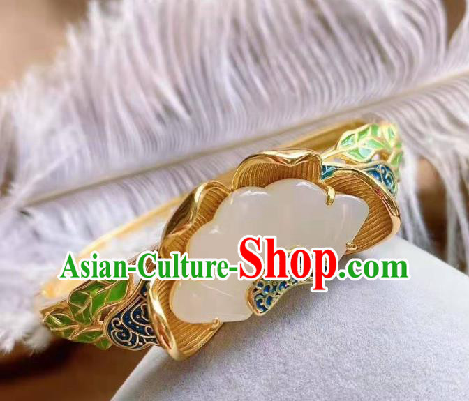 China Handmade Cloisonne Jade Bracelet Accessories Traditional National Golden Bangle Jewelry China Handmade Cloisonne Jade Bracelet Accessories Traditional National Golden Bangle Jewelry