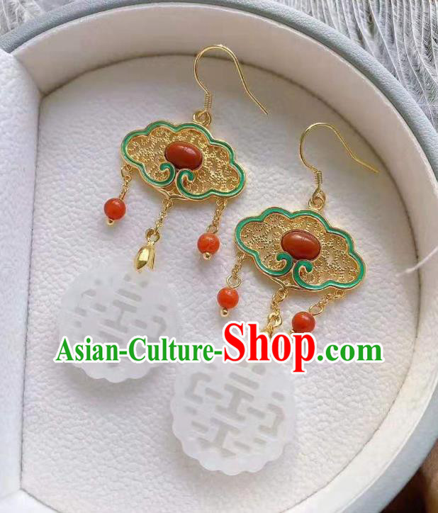 China Traditional Wedding Ear Jewelry Accessories Classical Cheongsam Jade Blueing Earrings China Traditional Wedding Ear Jewelry Accessories Classical Cheongsam Jade Blueing Earrings