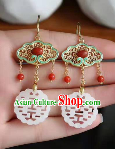 China Traditional Wedding Ear Jewelry Accessories Classical Cheongsam Jade Blueing Earrings China Traditional Wedding Ear Jewelry Accessories Classical Cheongsam Jade Blueing Earrings