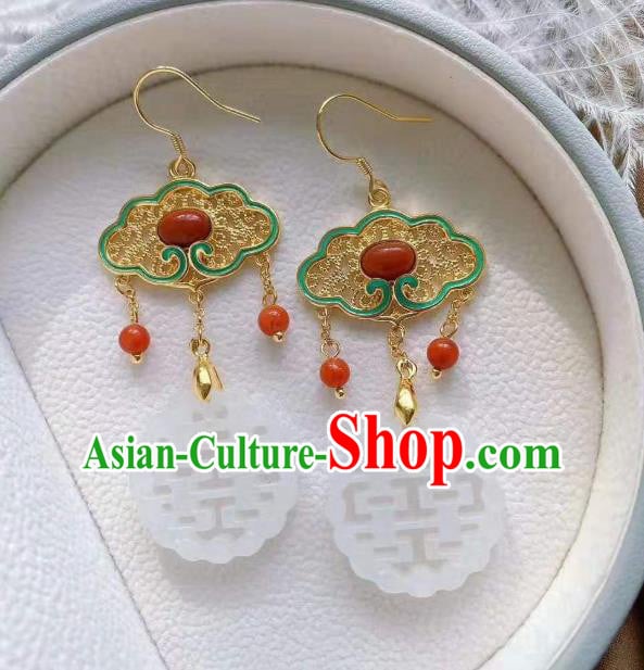 China Traditional Wedding Ear Jewelry Accessories Classical Cheongsam Jade Blueing Earrings China Traditional Wedding Ear Jewelry Accessories Classical Cheongsam Jade Blueing Earrings