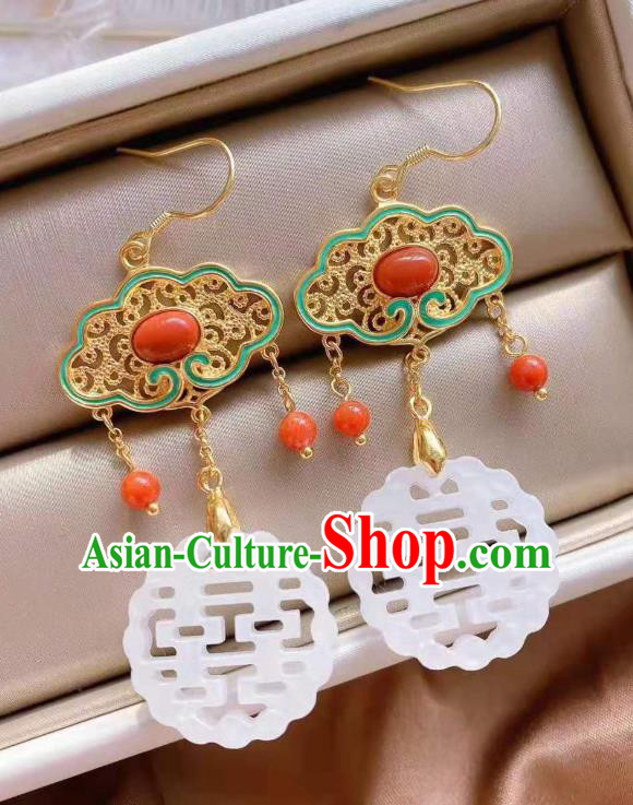 China Traditional Wedding Ear Jewelry Accessories Classical Cheongsam Jade Blueing Earrings China Traditional Wedding Ear Jewelry Accessories Classical Cheongsam Jade Blueing Earrings