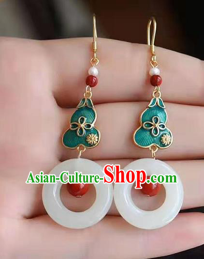 China Traditional Wedding Jade Ear Jewelry Accessories Classical Cheongsam Cloisonne Gourd Earrings China Traditional Wedding Jade Ear Jewelry Accessories Classical Cheongsam Cloisonne Gourd Earrings