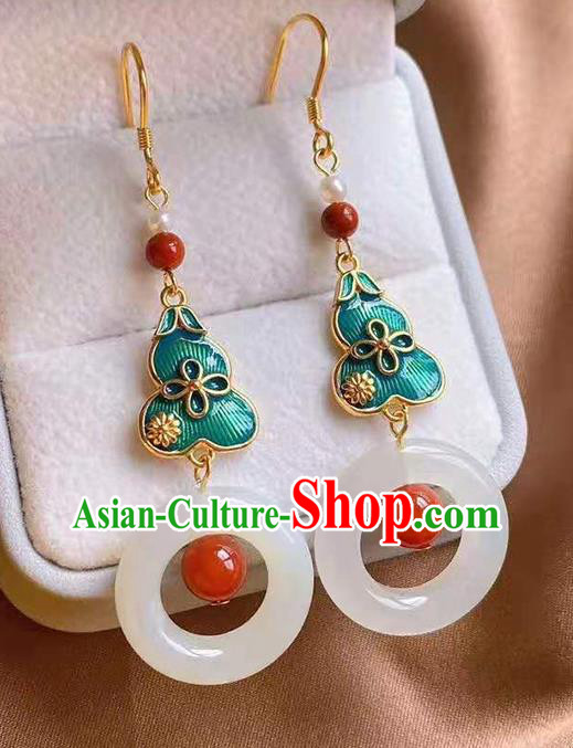 China Traditional Wedding Jade Ear Jewelry Accessories Classical Cheongsam Cloisonne Gourd Earrings China Traditional Wedding Jade Ear Jewelry Accessories Classical Cheongsam Cloisonne Gourd Earrings