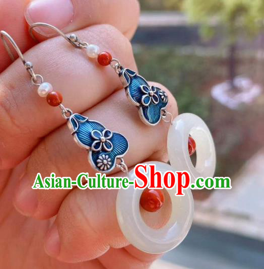 China Traditional Wedding Jade Ear Jewelry Accessories Classical Cheongsam Cloisonne Gourd Earrings China Traditional Wedding Jade Ear Jewelry Accessories Classical Cheongsam Cloisonne Gourd Earrings