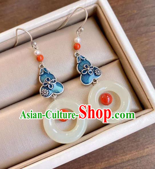 China Traditional Wedding Jade Ear Jewelry Accessories Classical Cheongsam Cloisonne Gourd Earrings China Traditional Wedding Jade Ear Jewelry Accessories Classical Cheongsam Cloisonne Gourd Earrings