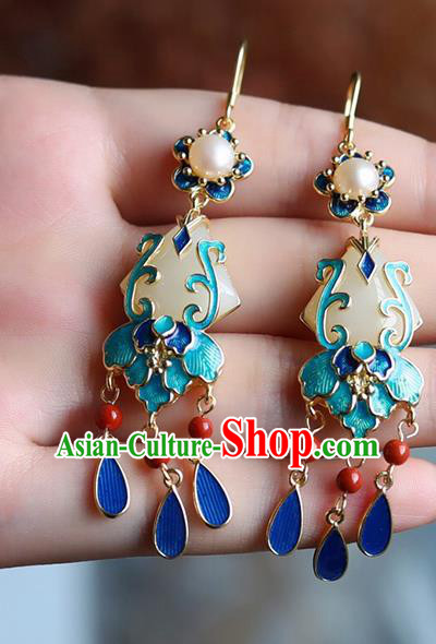 China Traditional Jade Pearl Ear Jewelry Accessories Classical Cheongsam Cloisonne Tassel Earrings China Traditional Jade Pearl Ear Jewelry Accessories Classical Cheongsam Cloisonne Tassel Earrings