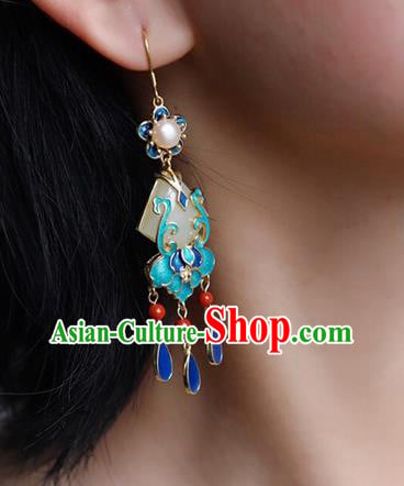 China Traditional Jade Pearl Ear Jewelry Accessories Classical Cheongsam Cloisonne Tassel Earrings China Traditional Jade Pearl Ear Jewelry Accessories Classical Cheongsam Cloisonne Tassel Earrings