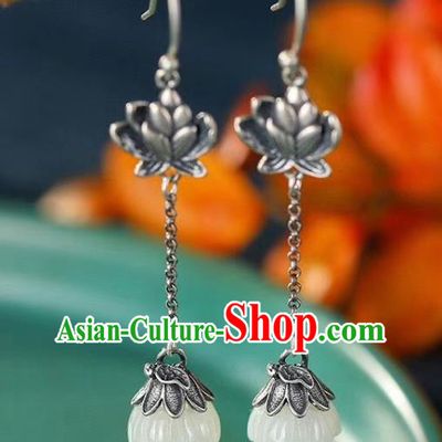 China Traditional Silver Ear Jewelry Accessories Classical Cheongsam Jade Lotus Earrings