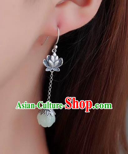 China Traditional Silver Ear Jewelry Accessories Classical Cheongsam Jade Lotus Earrings China Traditional Silver Ear Jewelry Accessories Classical Cheongsam Jade Lotus Earrings
