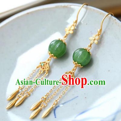 China Traditional Jade Ear Jewelry Accessories Classical Cheongsam Golden Tassel Earrings
