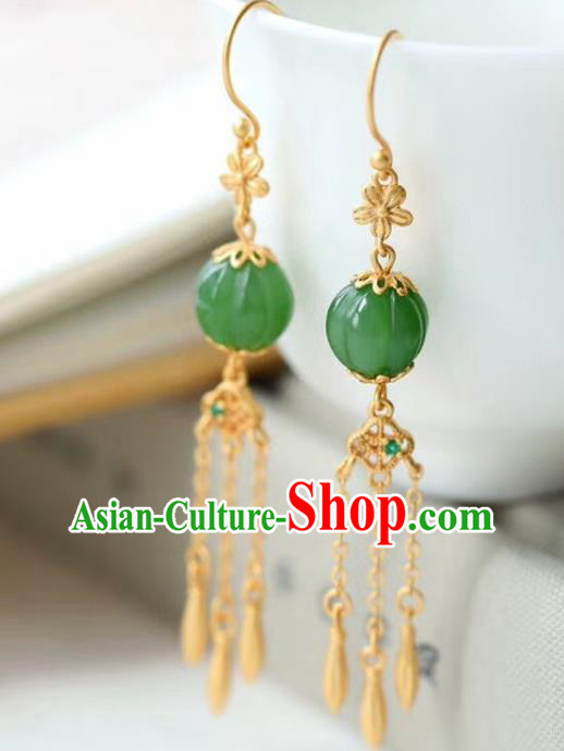 China Traditional Jade Ear Jewelry Accessories Classical Cheongsam Golden Tassel Earrings China Traditional Jade Ear Jewelry Accessories Classical Cheongsam Golden Tassel Earrings