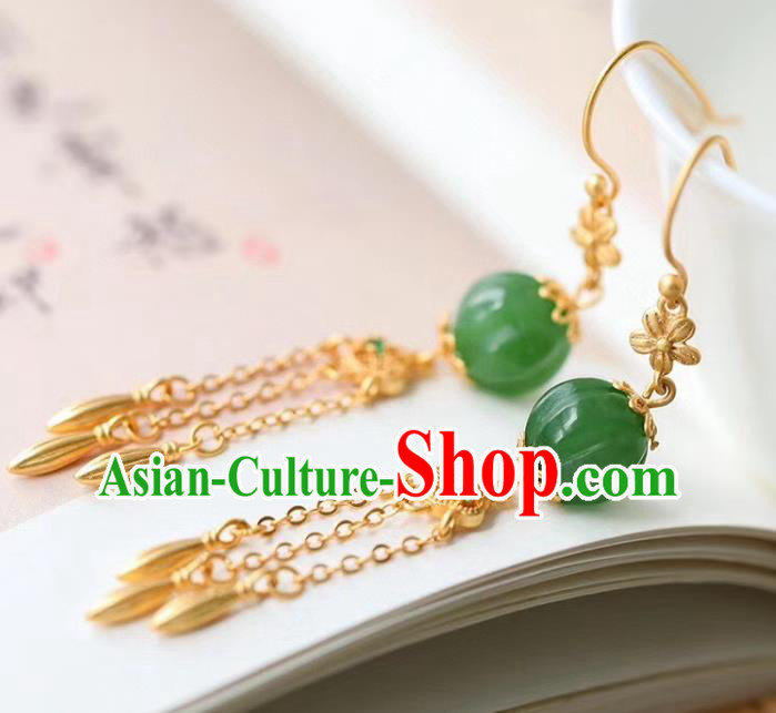 China Traditional Jade Ear Jewelry Accessories Classical Cheongsam Golden Tassel Earrings China Traditional Jade Ear Jewelry Accessories Classical Cheongsam Golden Tassel Earrings