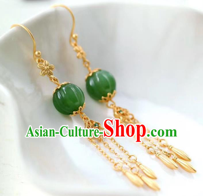China Traditional Jade Ear Jewelry Accessories Classical Cheongsam Golden Tassel Earrings China Traditional Jade Ear Jewelry Accessories Classical Cheongsam Golden Tassel Earrings