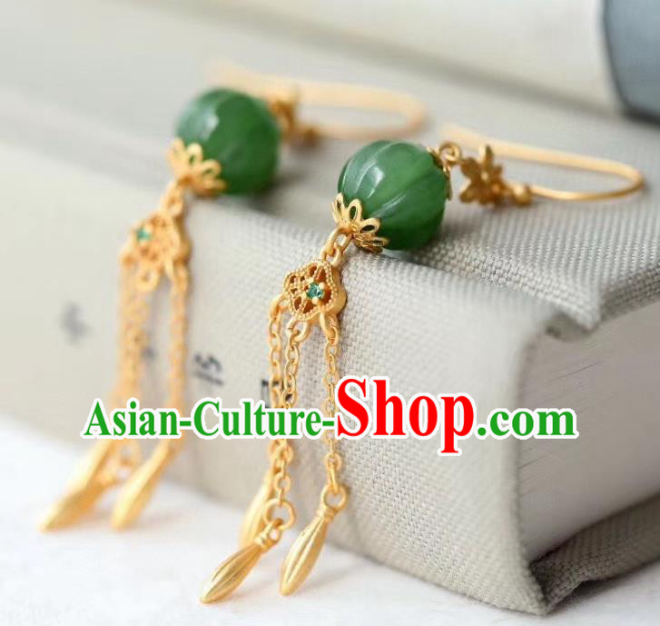 China Traditional Jade Ear Jewelry Accessories Classical Cheongsam Golden Tassel Earrings China Traditional Jade Ear Jewelry Accessories Classical Cheongsam Golden Tassel Earrings