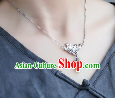 China Traditional Cheongsam Silver Lotus Necklace Jewelry Handmade Necklet Pendant Jade Mangnolia Accessories China Traditional Cheongsam Silver Lotus Necklace Jewelry Handmade Necklet Pendant Jade Mangnolia Accessories