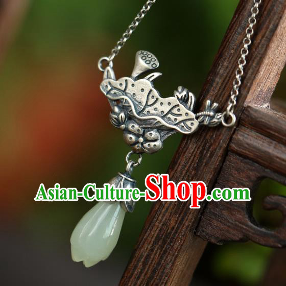 China Traditional Cheongsam Silver Lotus Necklace Jewelry Handmade Necklet Pendant Jade Mangnolia Accessories China Traditional Cheongsam Silver Lotus Necklace Jewelry Handmade Necklet Pendant Jade Mangnolia Accessories
