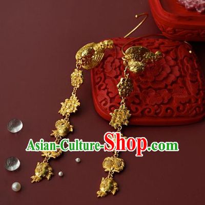China Traditional Ming Dynasty Court Ear Jewelry Accessories Ancient Empress Golden Phoenix Earrings