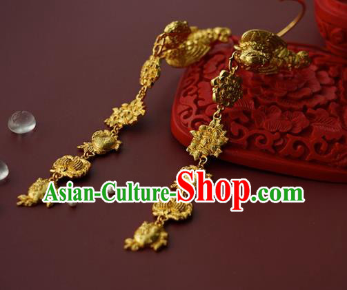 China Traditional Ming Dynasty Court Ear Jewelry Accessories Ancient Empress Golden Phoenix Earrings China Traditional Ming Dynasty Court Ear Jewelry Accessories Ancient Empress Golden Phoenix Earrings