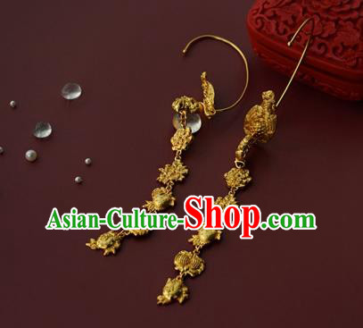 China Traditional Ming Dynasty Court Ear Jewelry Accessories Ancient Empress Golden Phoenix Earrings China Traditional Ming Dynasty Court Ear Jewelry Accessories Ancient Empress Golden Phoenix Earrings