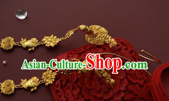 China Traditional Ming Dynasty Court Ear Jewelry Accessories Ancient Empress Golden Phoenix Earrings China Traditional Ming Dynasty Court Ear Jewelry Accessories Ancient Empress Golden Phoenix Earrings
