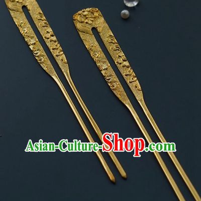 China Traditional Golden Hairpin Handmade Hair Accessories Tang Dynasty Empress Hair Stick