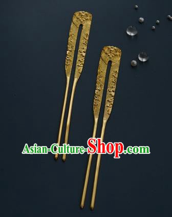 China Traditional Golden Hairpin Handmade Hair Accessories Tang Dynasty Empress Hair Stick