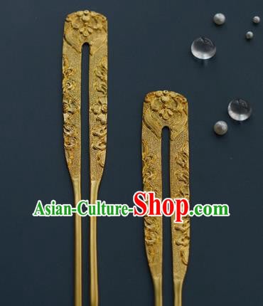 China Traditional Golden Hairpin Handmade Hair Accessories Tang Dynasty Empress Hair Stick