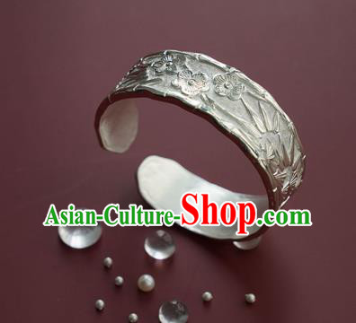 China Handmade Silver Bracelet Accessories Traditional National Carving Pine Bamboo Plum Bangle Jewelry China Handmade Silver Bracelet Accessories Traditional National Carving Pine Bamboo Plum Bangle Jewelry