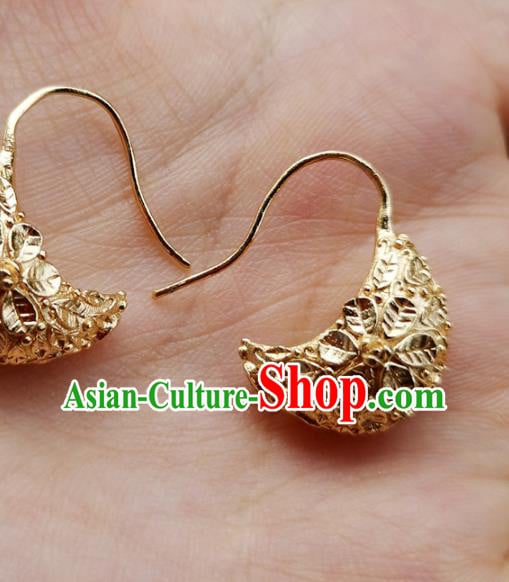 China Traditional Song Dynasty Empress Ear Jewelry Accessories Handmade Ancient Court Golden Earrings China Traditional Song Dynasty Empress Ear Jewelry Accessories Handmade Ancient Court Golden Earrings