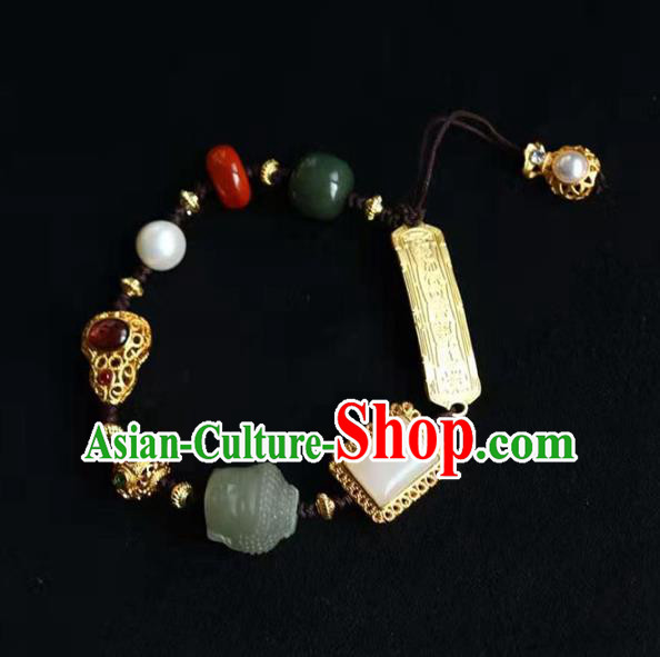 China Handmade Jade Buddha Bracelet Traditional Jewelry Accessories National Golden Gourd Bangle China Handmade Jade Buddha Bracelet Traditional Jewelry Accessories National Golden Gourd Bangle