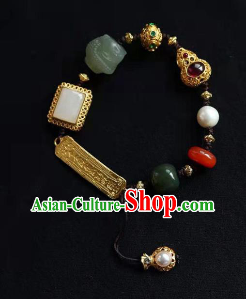China Handmade Jade Buddha Bracelet Traditional Jewelry Accessories National Golden Gourd Bangle China Handmade Jade Buddha Bracelet Traditional Jewelry Accessories National Golden Gourd Bangle