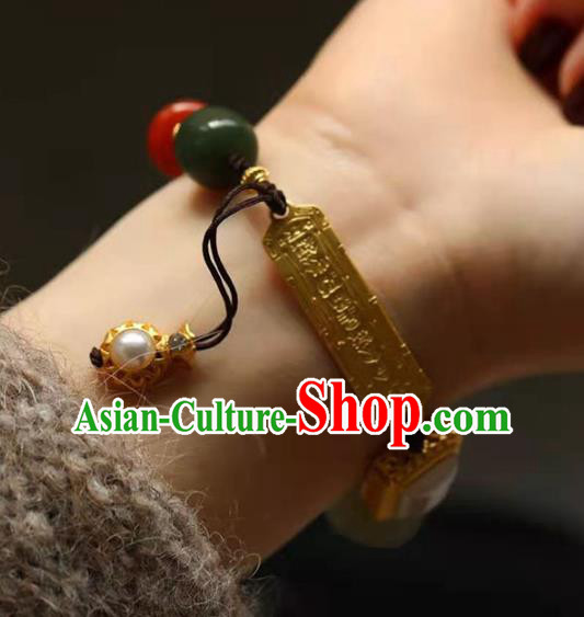 China Handmade Jade Buddha Bracelet Traditional Jewelry Accessories National Golden Gourd Bangle China Handmade Jade Buddha Bracelet Traditional Jewelry Accessories National Golden Gourd Bangle