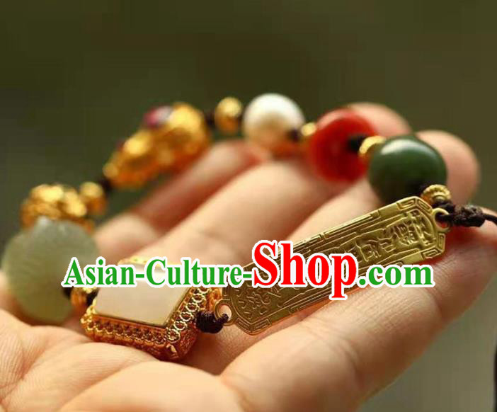 China Handmade Jade Buddha Bracelet Traditional Jewelry Accessories National Golden Gourd Bangle China Handmade Jade Buddha Bracelet Traditional Jewelry Accessories National Golden Gourd Bangle
